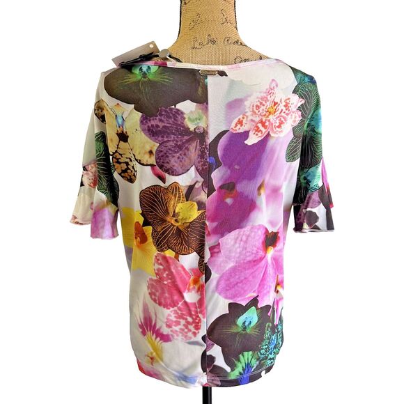 Cristinaeffe Women's Floral Lilac Short Sleeve Stretch Top Blouse Sz 42/6 Italy - Picture 4 of 14